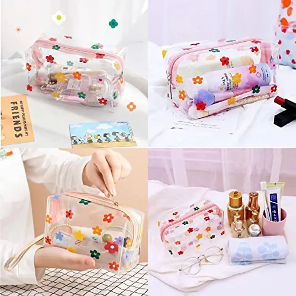 cute pencil pouch kawaii clear PVC pencil case organizer for girls and adults,big capacity pencil bag with zipper