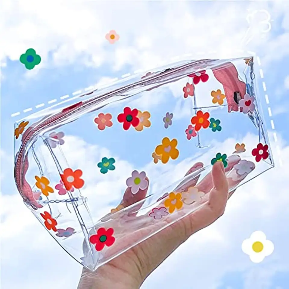 cute pencil pouch kawaii clear PVC pencil case organizer for girls and adults,big capacity pencil bag with zipper