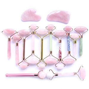 2020 new amazon best seller facial massage rose quartz stone gua sha tools set and jade roller massager for face