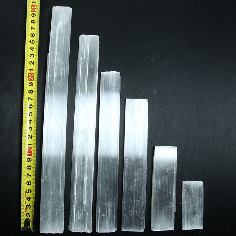 Customized clear selenite slab gemstone gypsum polished selenite sticks slices