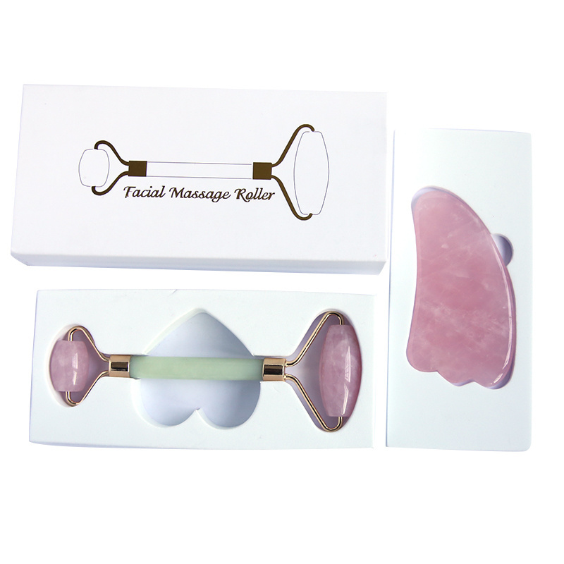 2020 new amazon best seller facial massage rose quartz stone gua sha tools set and jade roller massager for face