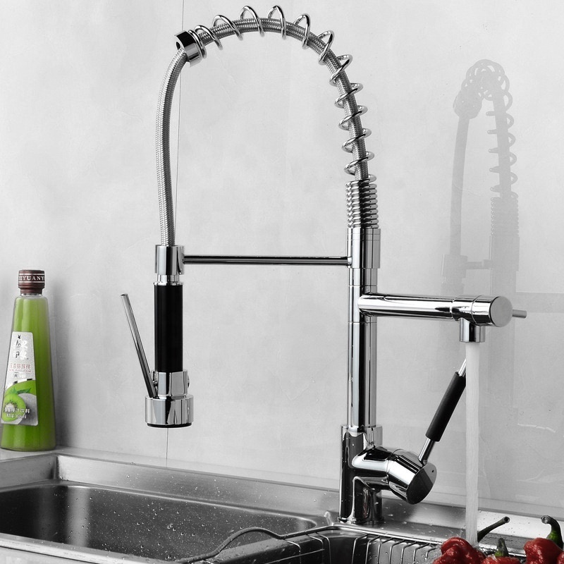 Yile popular single level brass pull out kitchen sink faucet with spring