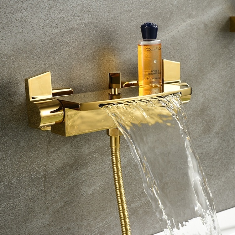 New Design High Quality Luxury Bath Shower Faucet Wall Mounted Waterfall Bathtub Faucet Gold