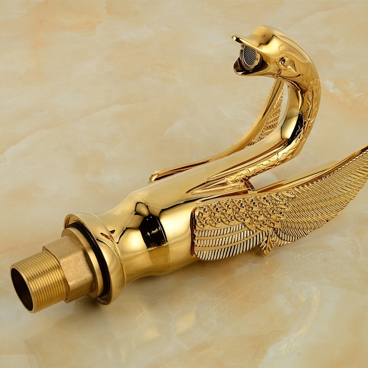 Royal single hole animal shape brass luxury gold swan faucet