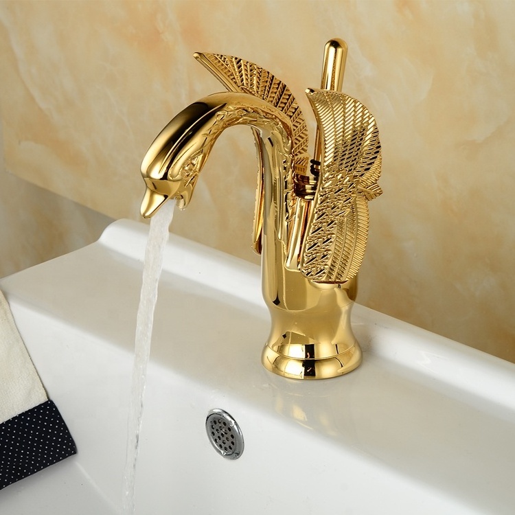 Royal single hole animal shape brass luxury gold swan faucet