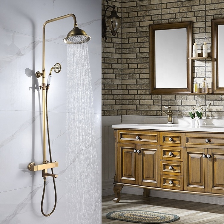 High quality bathroom exposed copper european rain shower kit antique shower faucet thermostatic