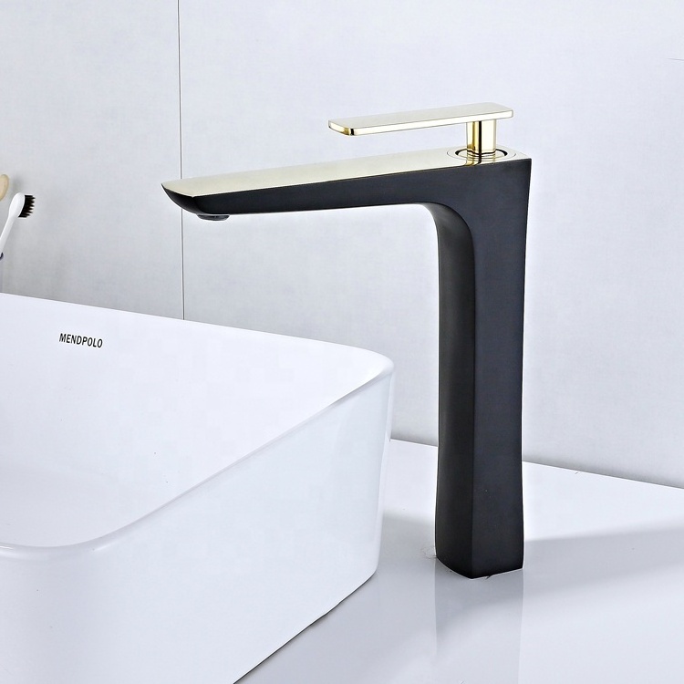 High quality black and gold basin faucet tall basin tap square bathroom vessel faucet