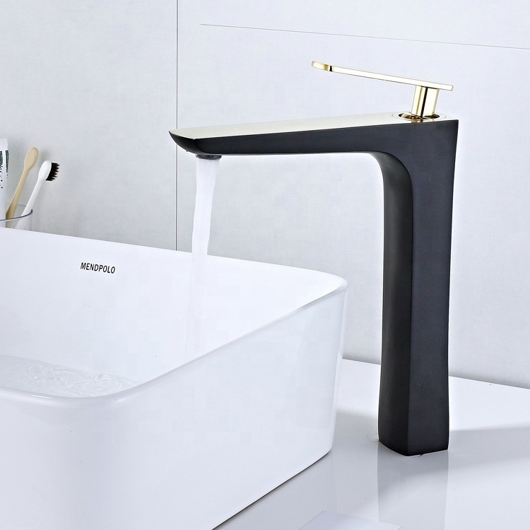 High quality black and gold basin faucet tall basin tap square bathroom vessel faucet