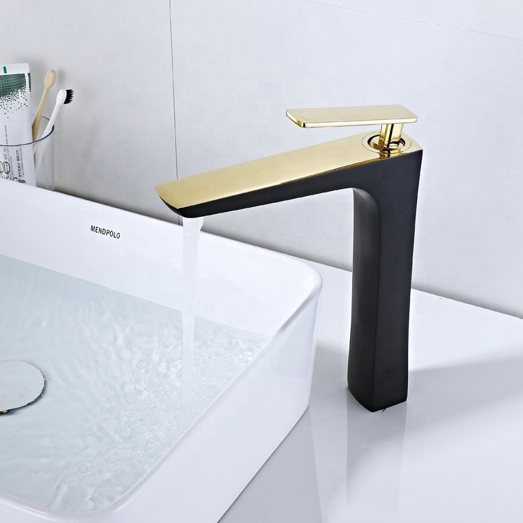 High quality black and gold basin faucet tall basin tap square bathroom vessel faucet