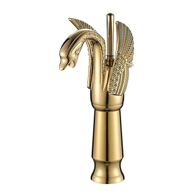 Royal single hole animal shape brass luxury gold swan taps faucet tall