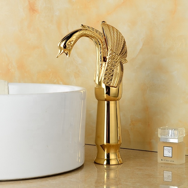 Royal single hole animal shape brass luxury gold swan taps faucet tall