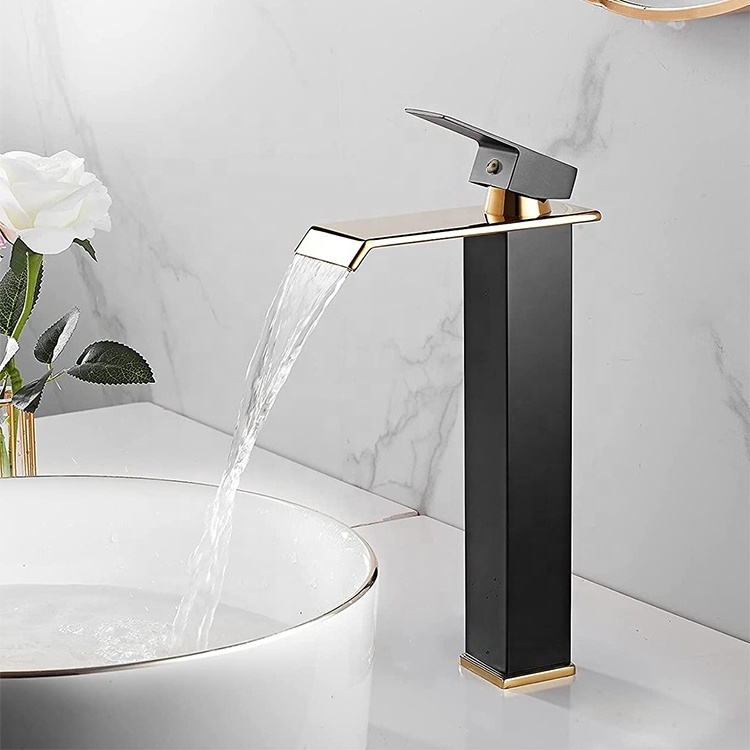 Manufacturer Torneira Countertop Water Taps Bathroom Waterfall Gold Black Faucet