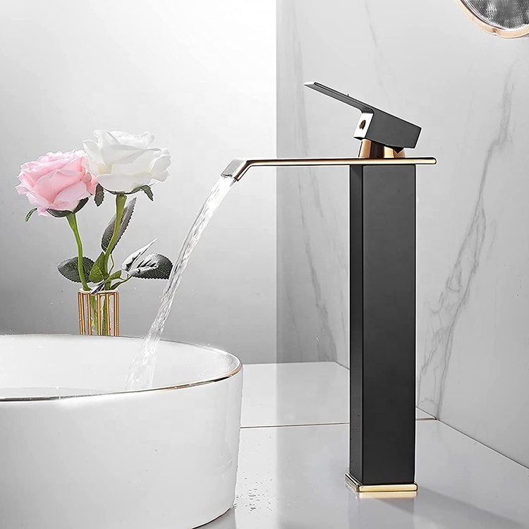 Manufacturer Torneira Countertop Water Taps Bathroom Waterfall Gold Black Faucet