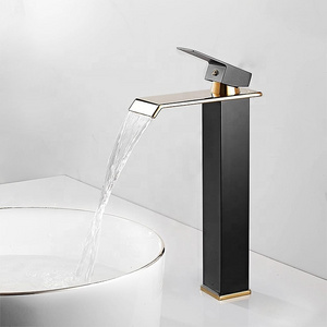 Manufacturer Torneira Countertop Water Taps Bathroom Waterfall Gold Black Faucet