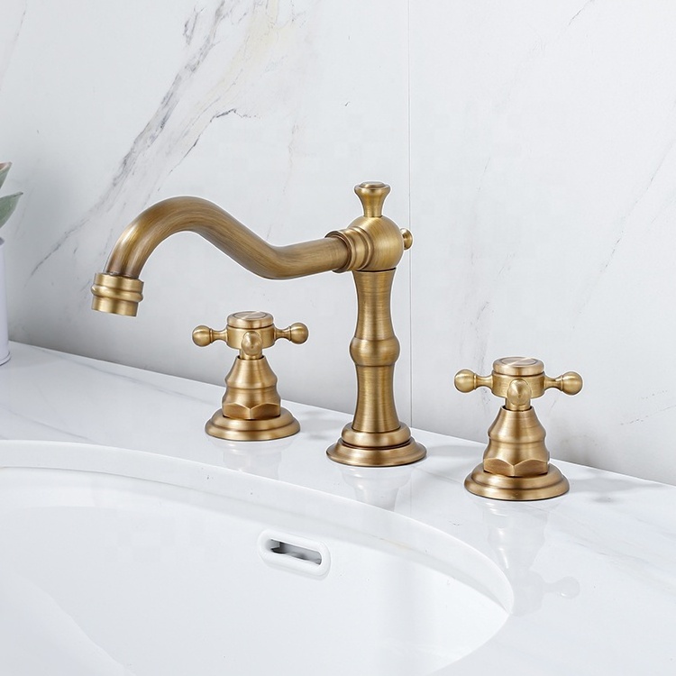 Amazon Popular 8 inch 3 Holes Widespread Bathroom Sink Faucet Antique Brass Bathroom Vanity Faucet Basin Mixer Tap Faucet