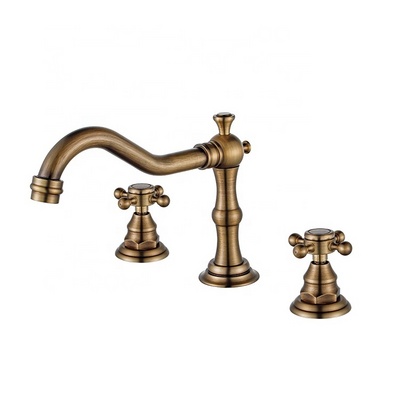 Amazon Popular 8 inch 3 Holes Widespread Bathroom Sink Faucet Antique Brass Bathroom Vanity Faucet Basin Mixer Tap Faucet