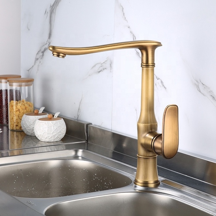 Elephant Trunk Shape Design Antique Brass Swivel Spout Kitchen Faucet Single Handle Kitchen Sink Mixer