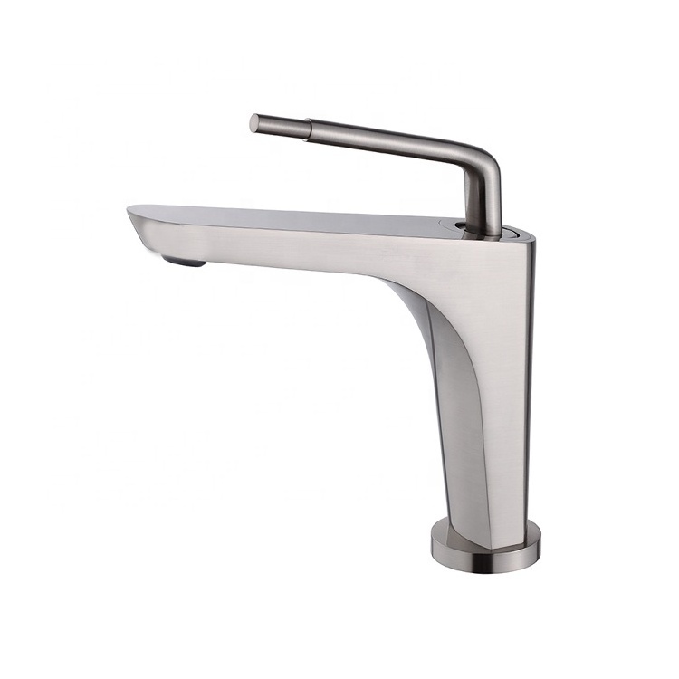 High Quality Single Hole Brushed Nickel Solid Brass Washbasin Mixer Bathroom Sink Faucets