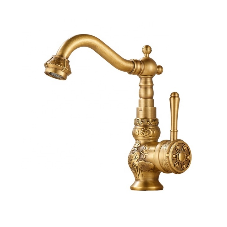 Brass basin mixer tap retro single hole 360 rotatable traditional antique bronze bathroom sink faucet