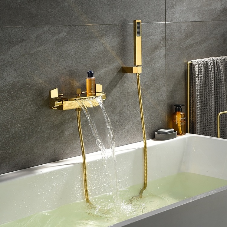 New Design High Quality Luxury Bath Shower Faucet Wall Mounted Waterfall Bathtub Faucet Gold