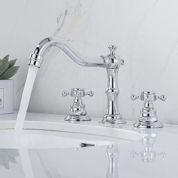 Wholesale widespread Deck Mounted Bathroom Faucet 3-Hole Basin Mixer Tap