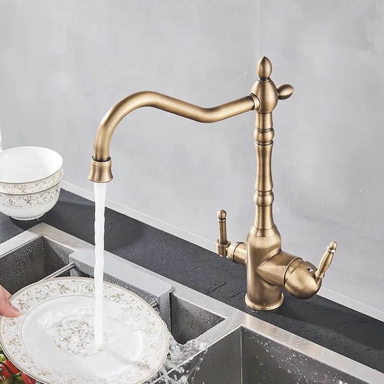 High quality single hole european Antique Bronze 3 way purifier kitchen faucet