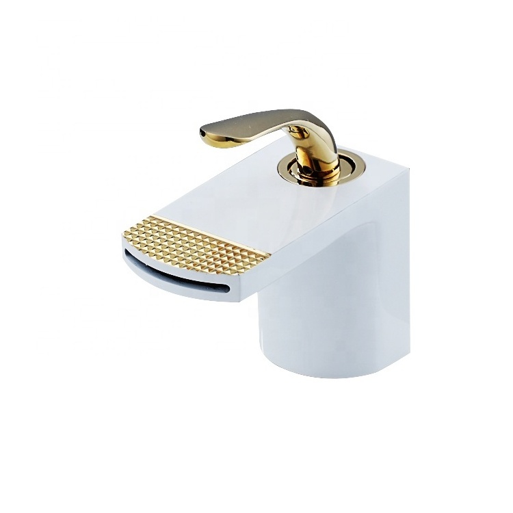 single lever basin tap high quality white paint bathroom brass waterfall faucet