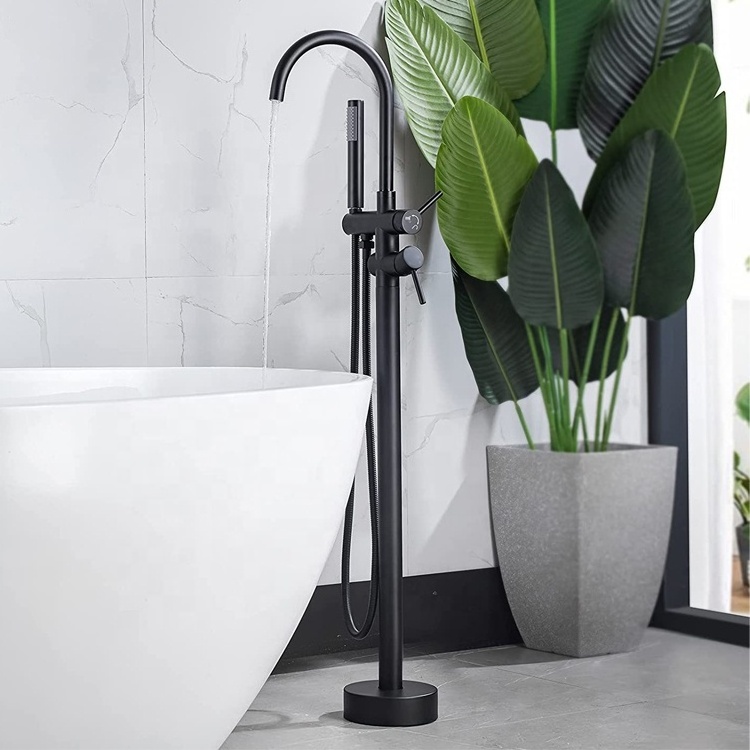 Good quality free standing bathtub faucet black with hand shower set