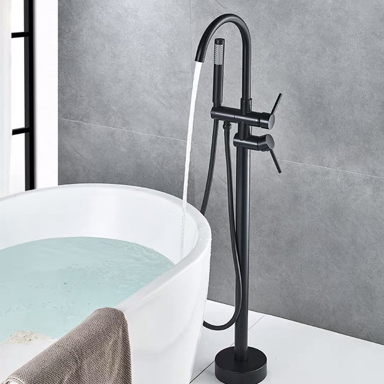 Good quality free standing bathtub faucet black with hand shower set