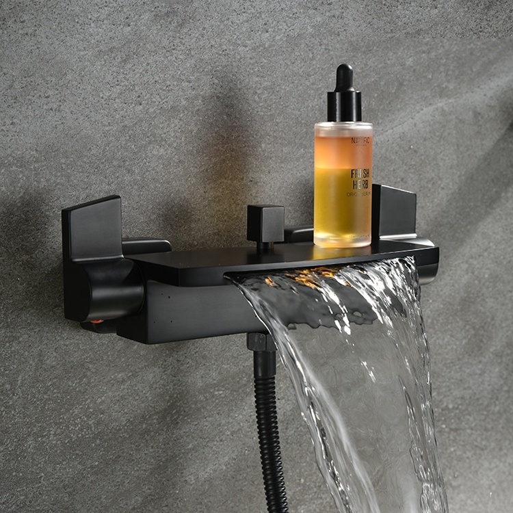 Matte Black Bath Shower Faucet Waterfall Wall Mounted Bathtub Faucet For Bahthroom