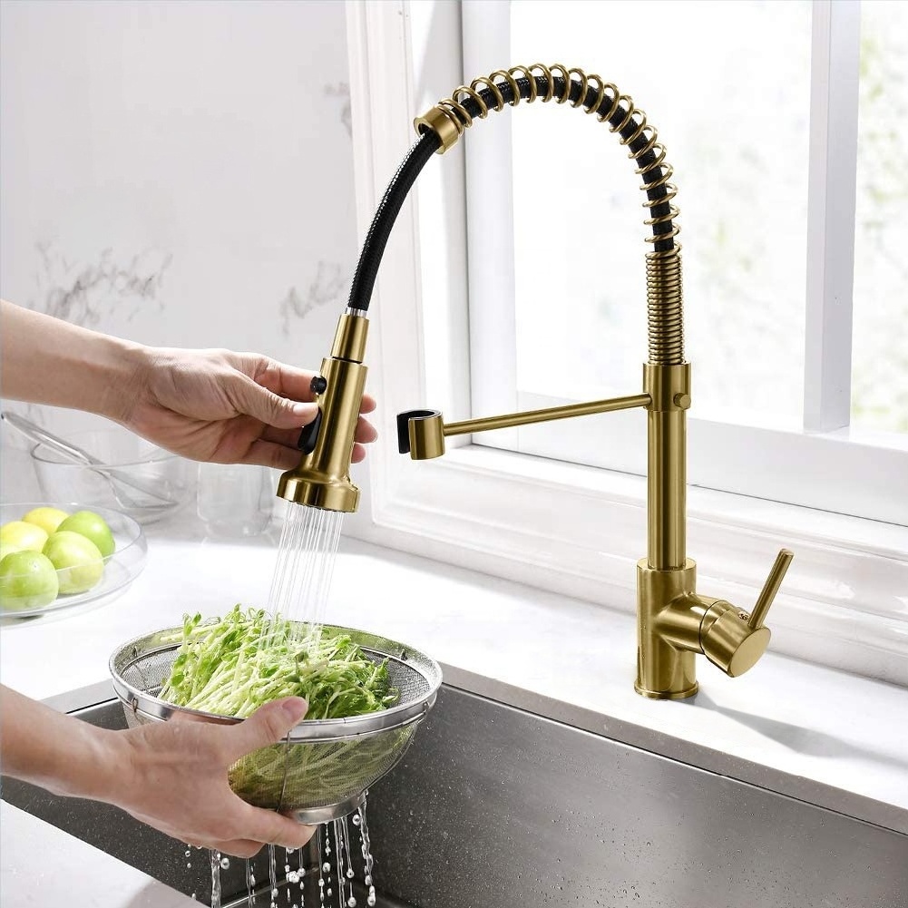 Yile popular brushed gold brass kitchen sink faucet  pull out