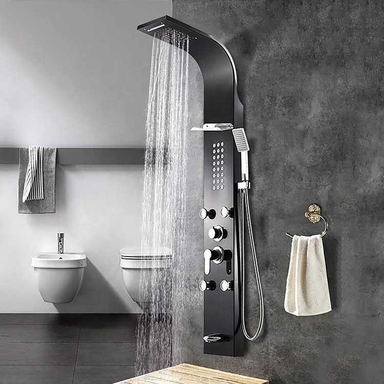 Yile popular wall mount stainless steel massage shower panel black with jets