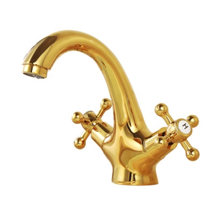 Manufacturer double handle animal shape antique brass basin faucet