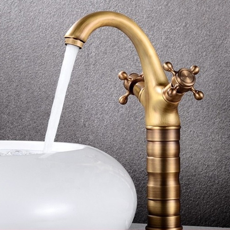 Manufacturer double handle animal shape antique brass basin faucet