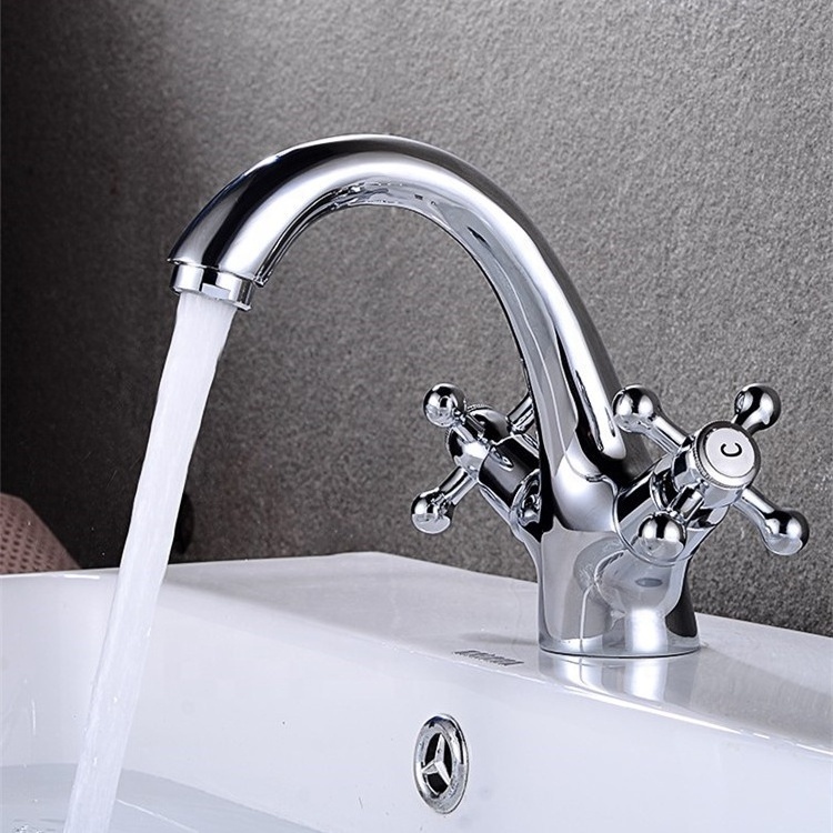 Manufacturer double handle animal shape antique brass basin faucet