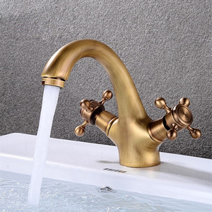 Manufacturer double handle animal shape antique brass basin faucet