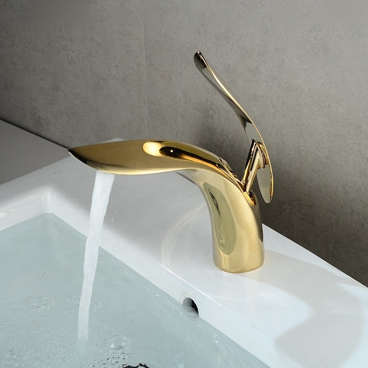 single lever luxury gold plated bathroom faucet