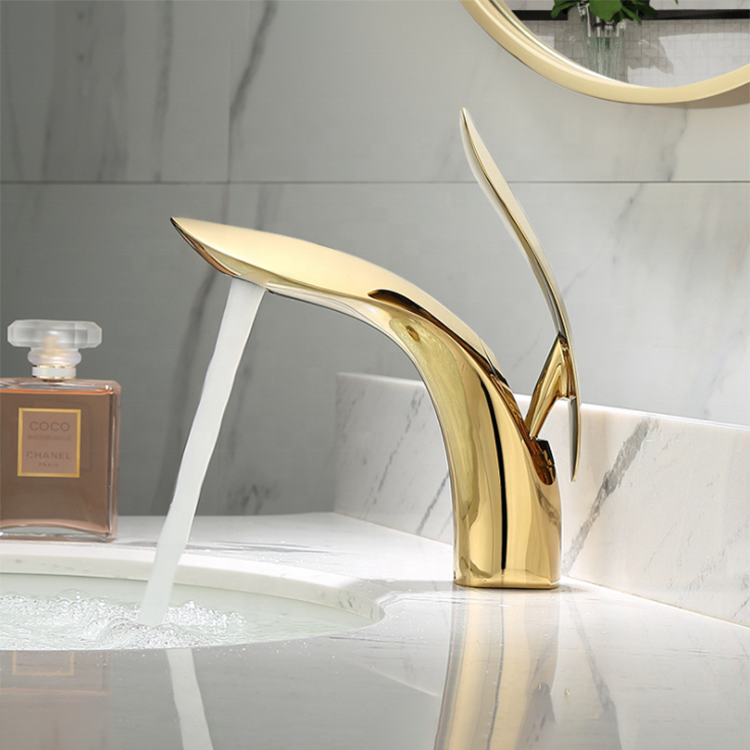 single lever luxury gold plated bathroom faucet