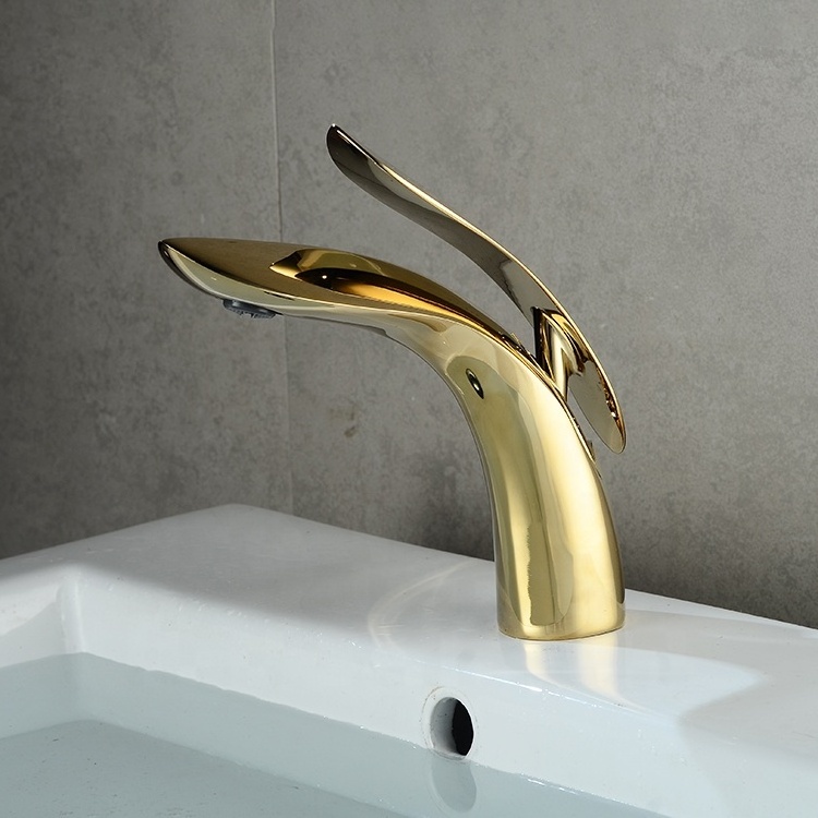 single lever luxury gold plated bathroom faucet