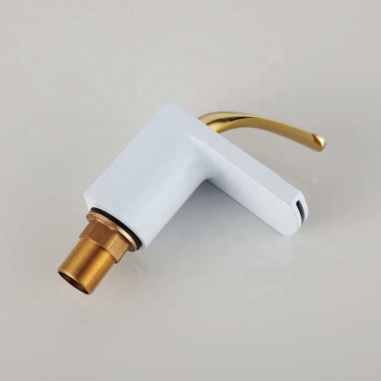 single lever basin tap high quality white paint bathroom brass waterfall faucet