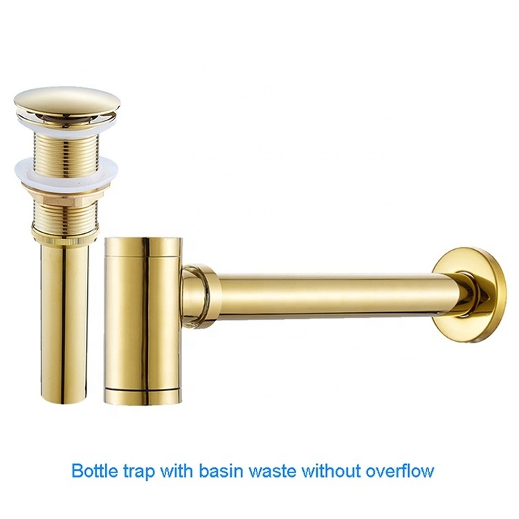 Bottle Trap Brass Round Siphon Black Chrome Gold P-TRAP Bathroom Vanity Basin Pipe Waste With Pop Up Drain