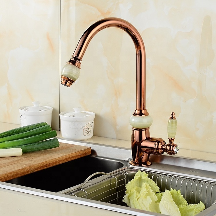 China sanitary ware manufacturer rose gold kitchen faucet with pull out spout