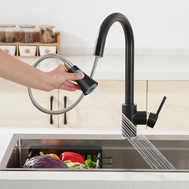 Kitchen mixer taps copper kitchen sink faucet matte black with pull down sprayer