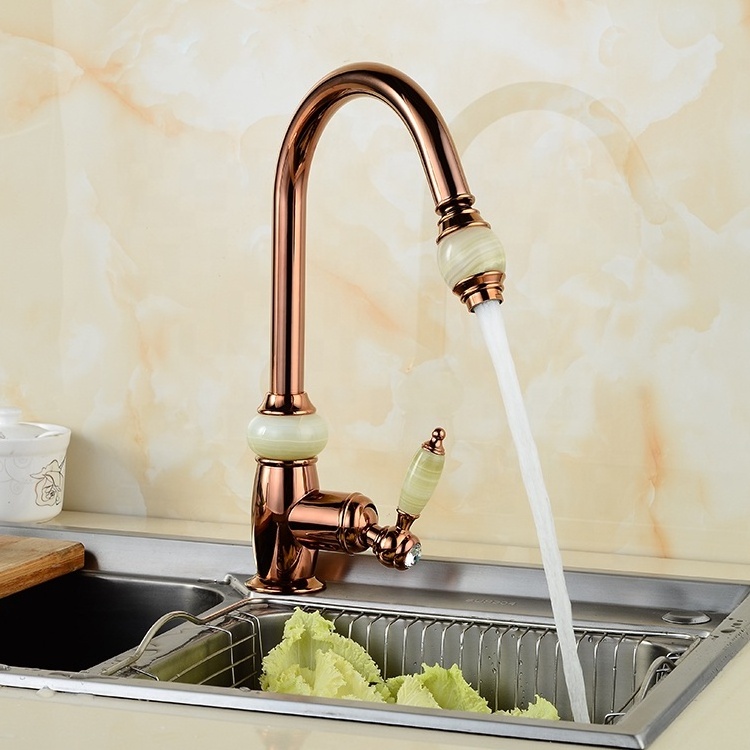 China sanitary ware manufacturer rose gold kitchen faucet with pull out spout