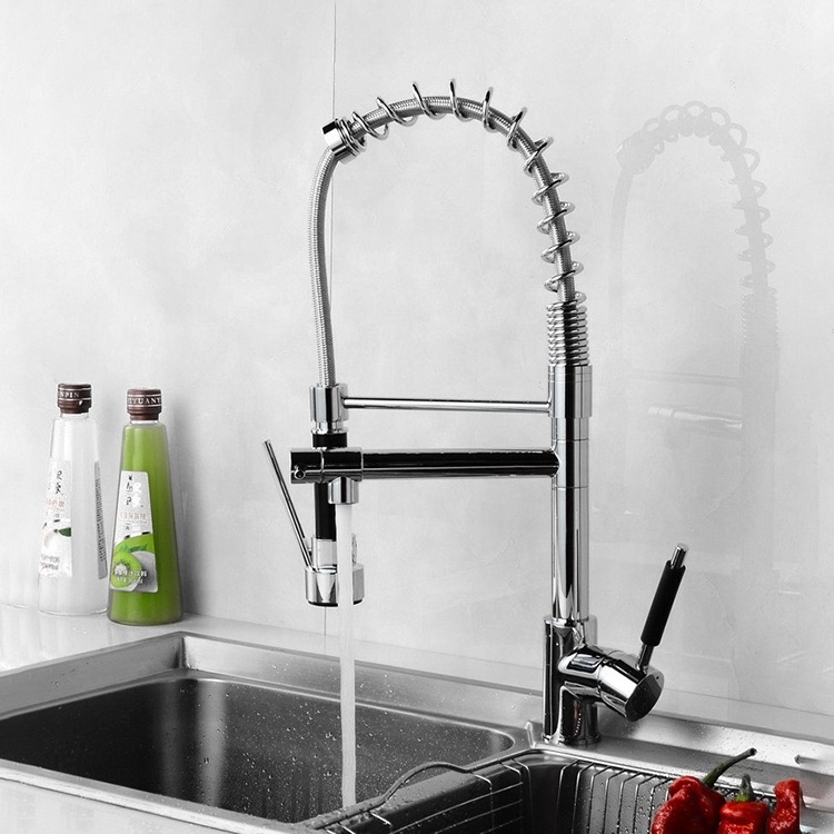 Yile popular single level brass pull out kitchen sink faucet with spring