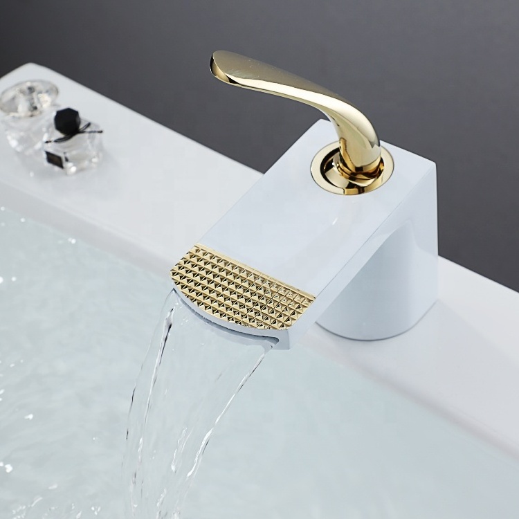 single lever basin tap high quality white paint bathroom brass waterfall faucet