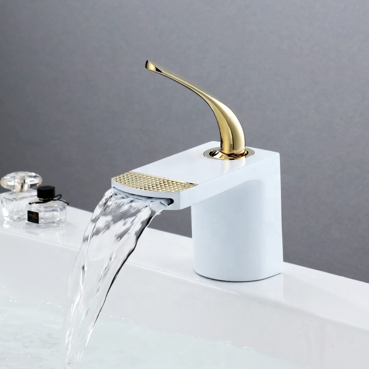 single lever basin tap high quality white paint bathroom brass waterfall faucet