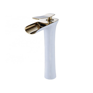 Yile tall basin mixer gold white wash basin faucets with waterfall spout