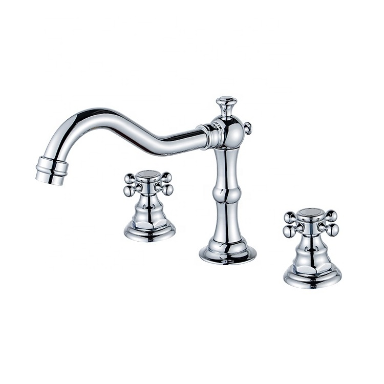 Wholesale widespread Deck Mounted Bathroom Faucet 3-Hole Basin Mixer Tap