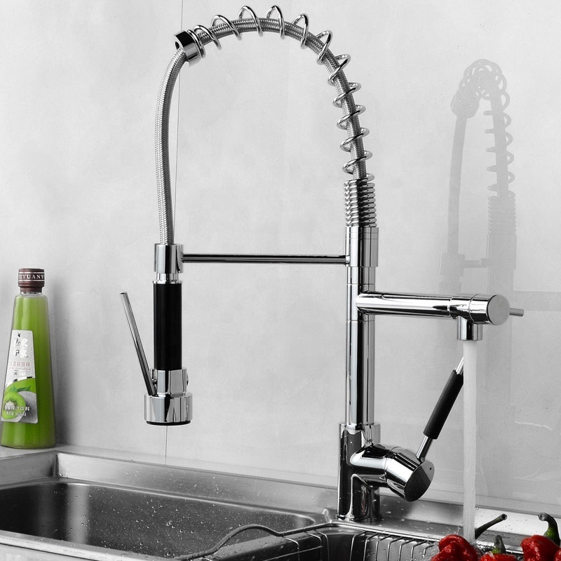 Yile popular single level brass pull out kitchen sink faucet with spring